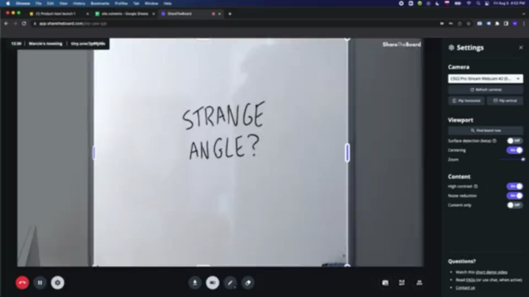 Screenshot of a whiteboard detection by share the board application