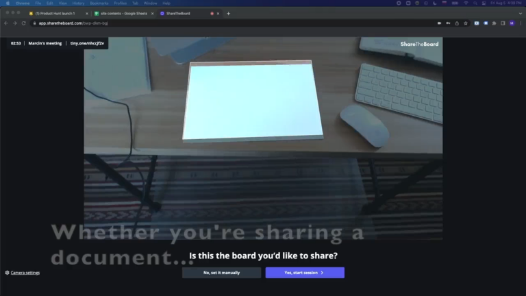 Screenshot of a white blank page used as a board in app share the board