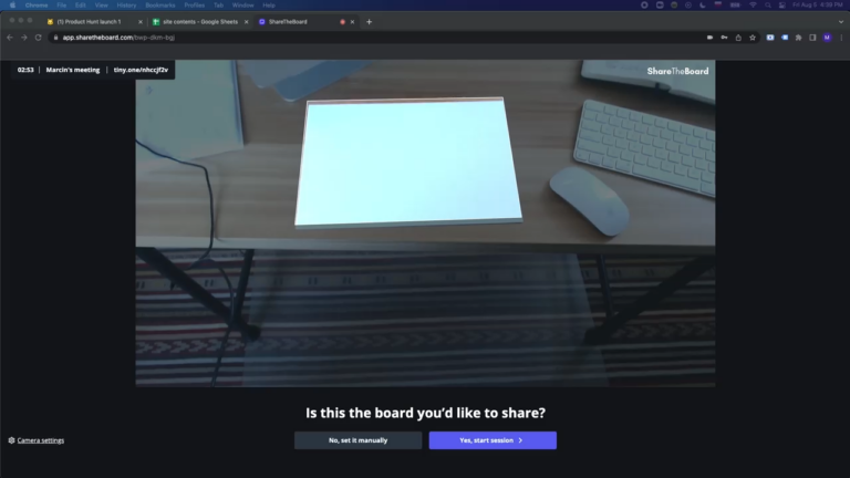 Screenshot of a white blank page used as a board in app share the board
