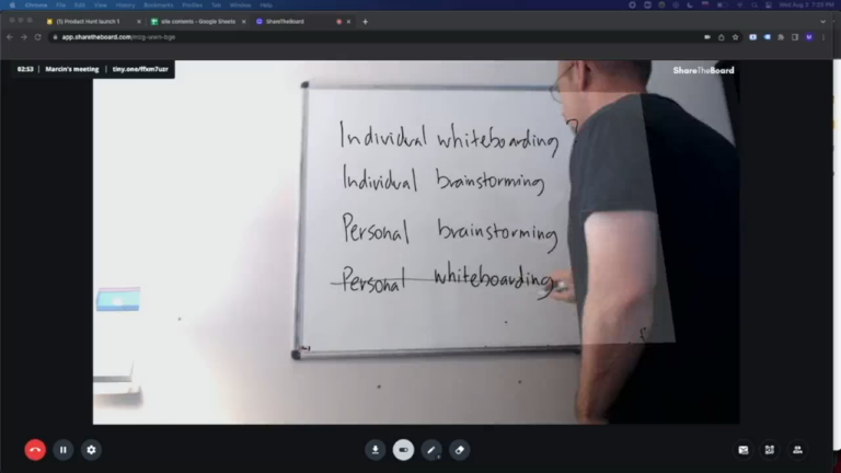 Screenshot of the application share the board with a person using it on a board
