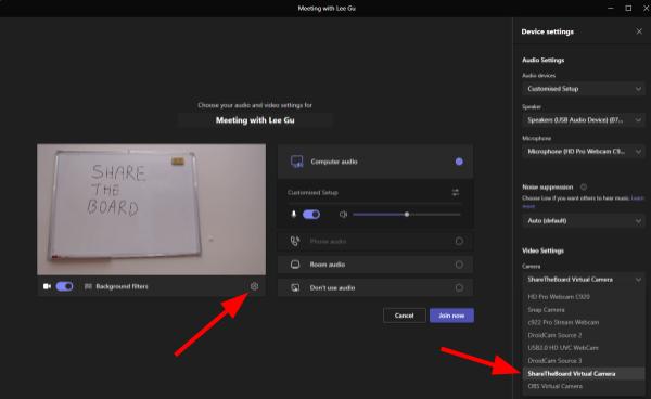 Screenshot on how to connect Microsoft teams with share the board application